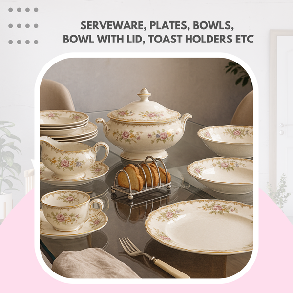 SERVEWARE, PLATES, BOWLS, BOWL WITH LID, TOAST HOLDERS ETC