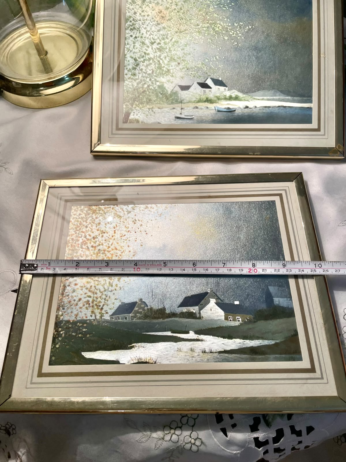 RARE FIND coordinated coastal landscape paintings depicting serene, rustic seaside villages Cottage Pair 10"