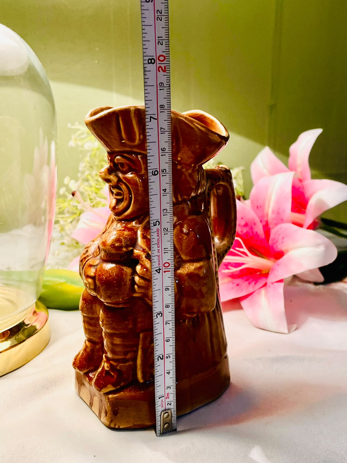 P.P.C England Brown Glazed Ceramic Character Jug 18cm