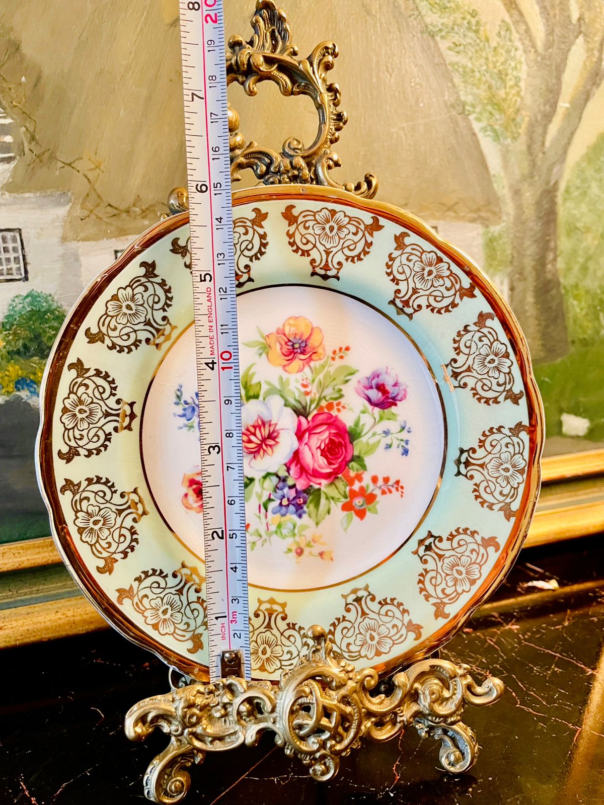 Regency Bone China Decorative Plate – Floral Center with Gold Scrollwork, Made in England