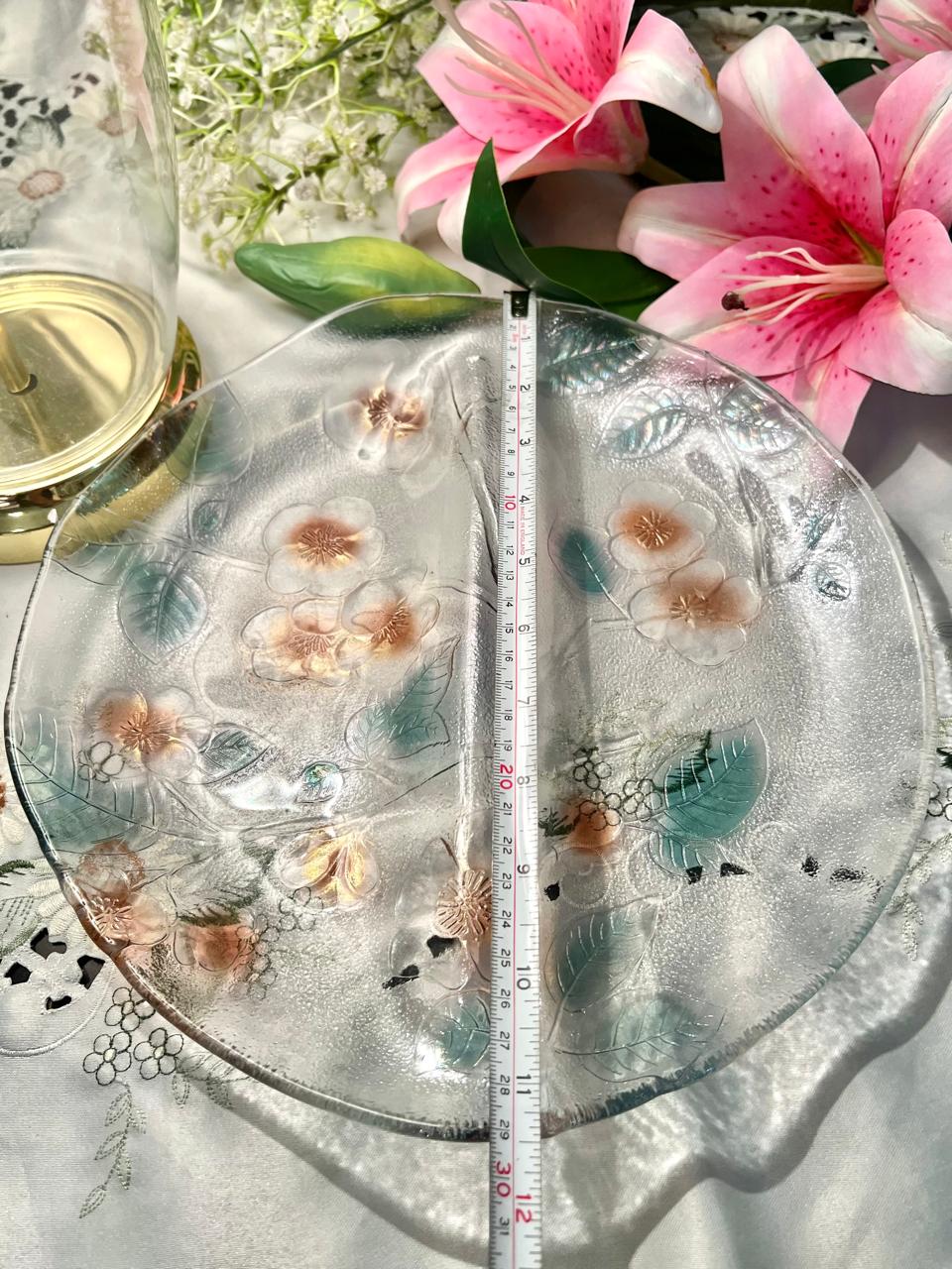 Vintage Floral Crystal Serving Platter – 11 Inch