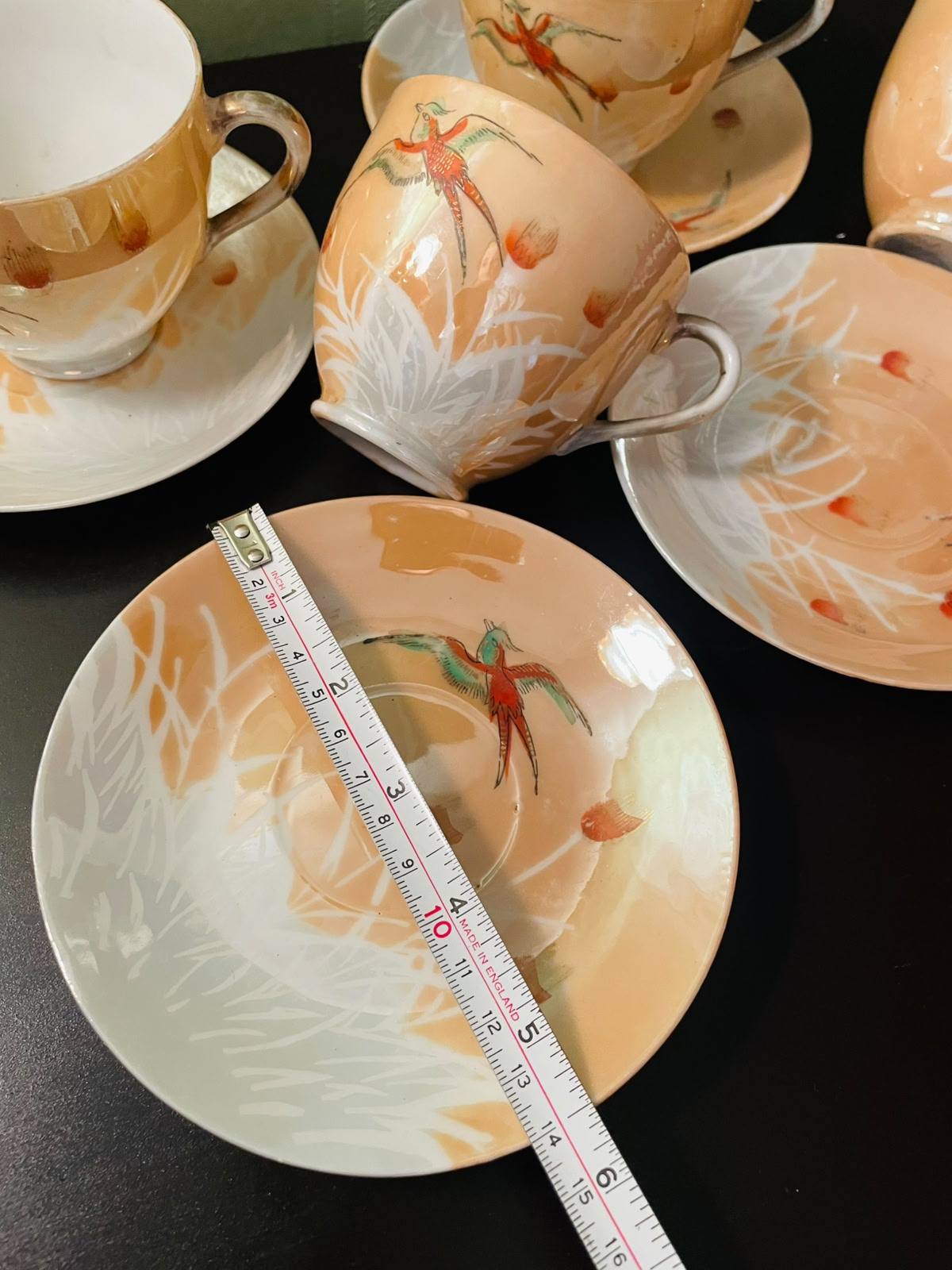 Set of 4 Vintage Bird Tea Cup & Saucer Set Floral China