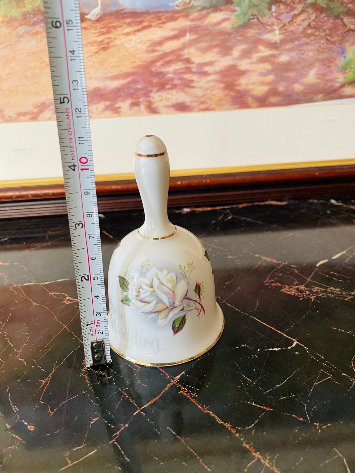 Polly Anna Vintage White Glass Bell – Hand-Painted Pink Flower Design