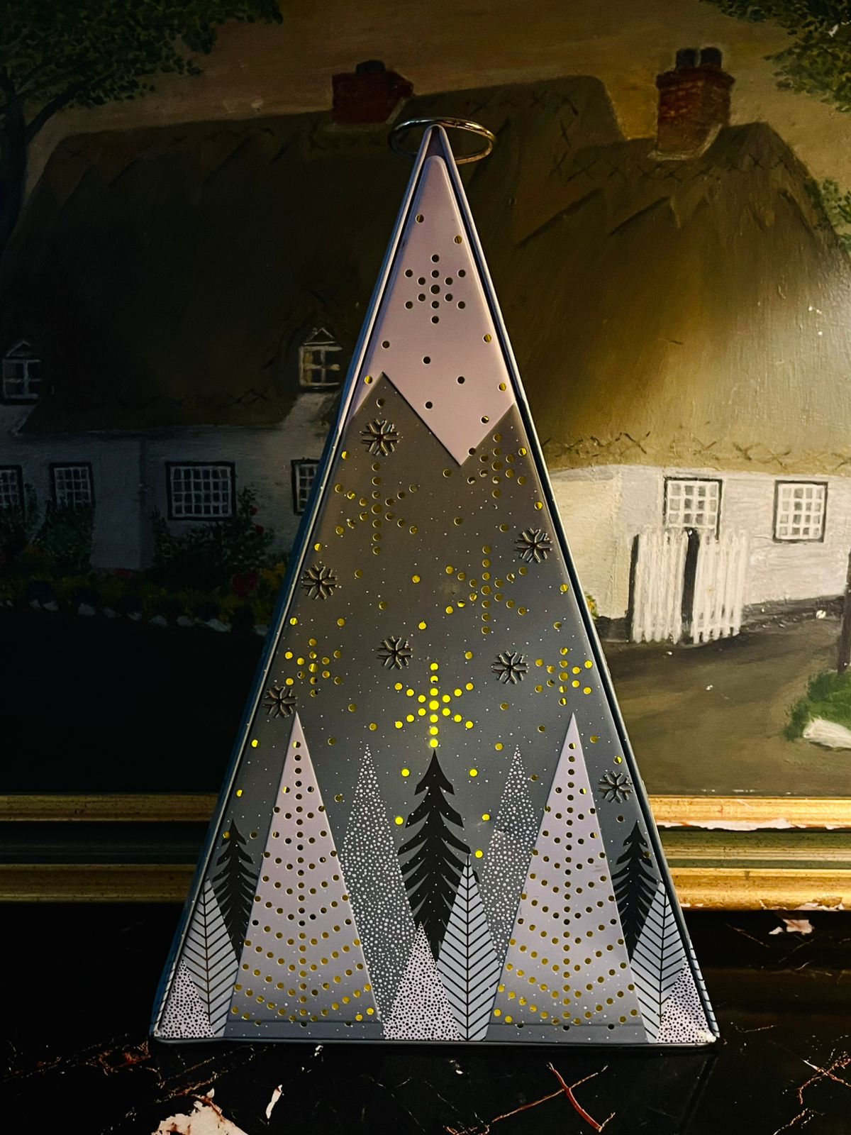 Christmas Tree Shaped Decorative lantern Tin Box – Festive Holiday Storage (27 cm)