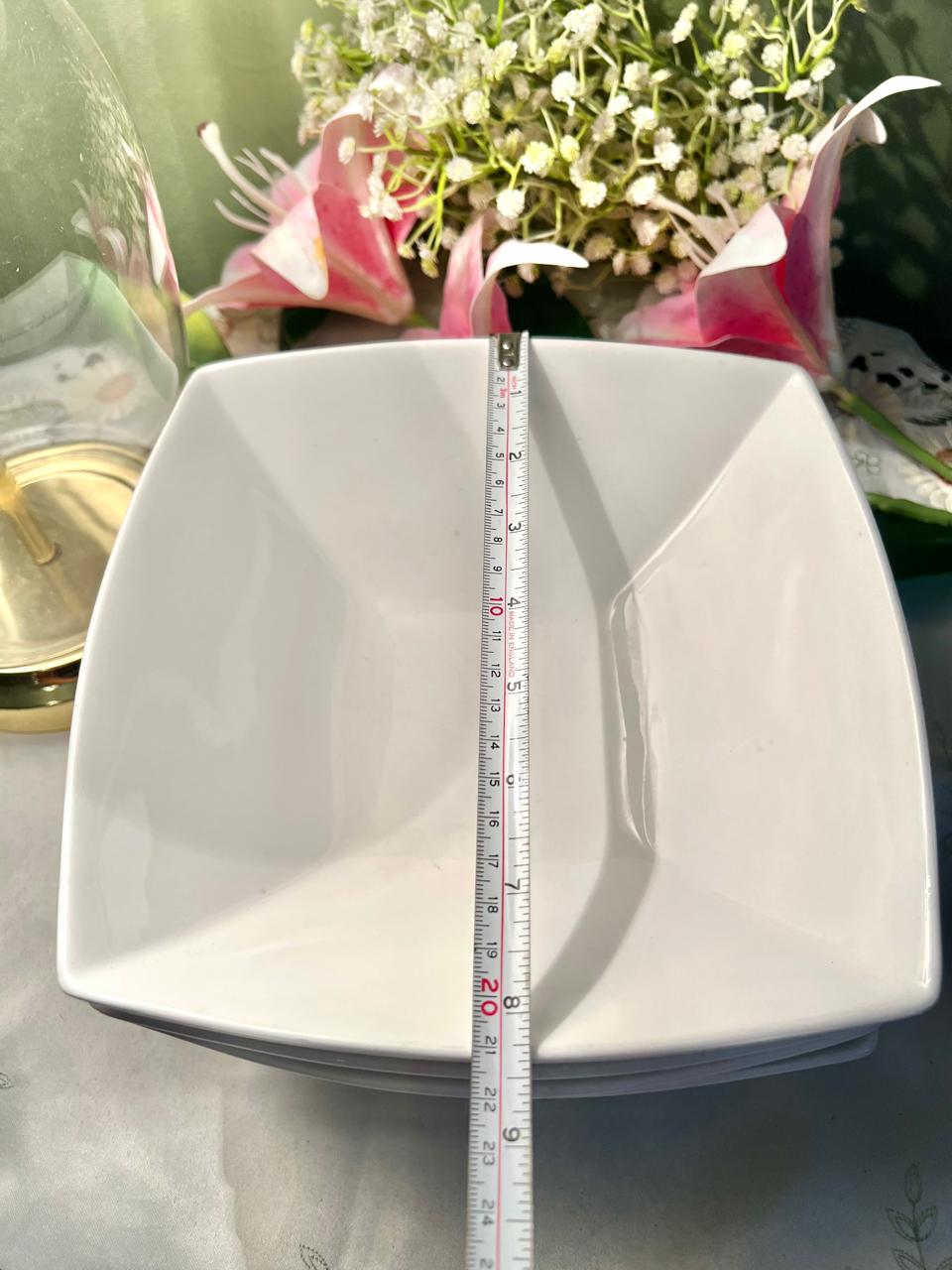 Pausa White Square Porcelain Large Serving Bowls (Each) – 20 cm