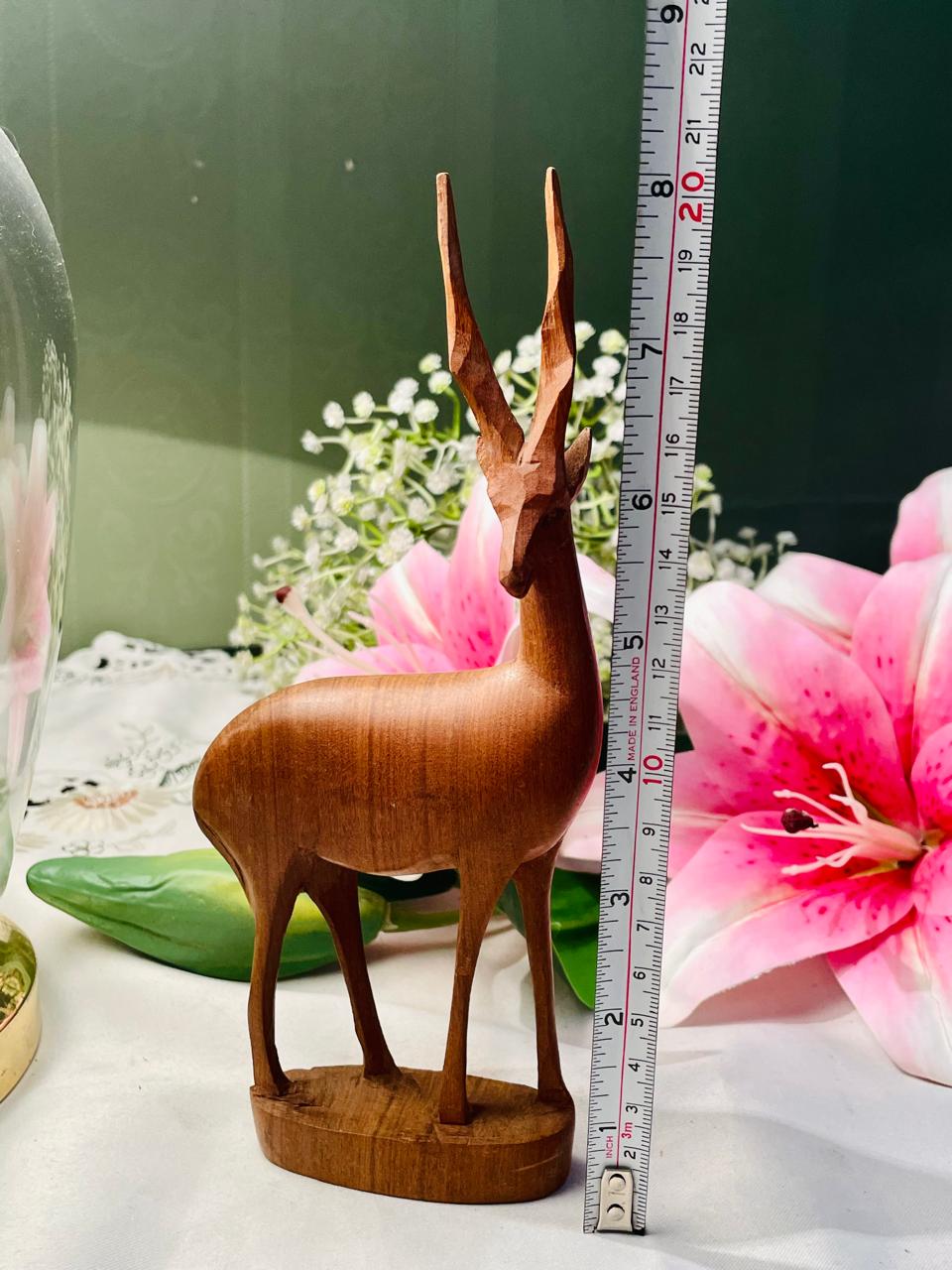 Vintage Hand-Carved Wooden Antelope Figurine 20 cm