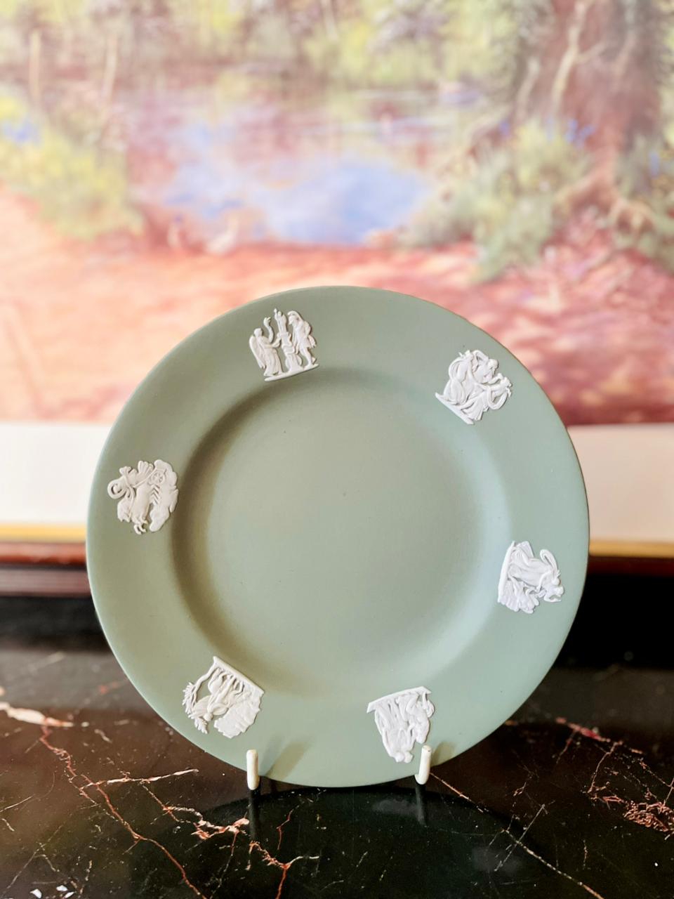 Vintage Wedgwood Jasperware Green Plate with White Relief 7 inches– England