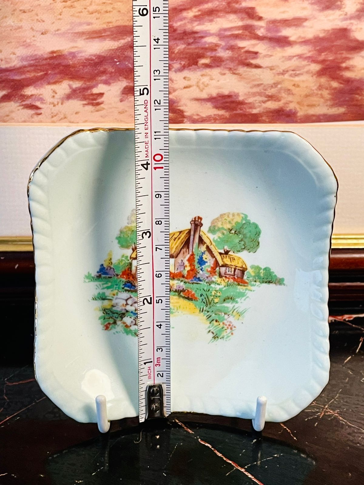 Vintage ROYAL Bone China Square Dish – Cottage Garden Scene – Made in England