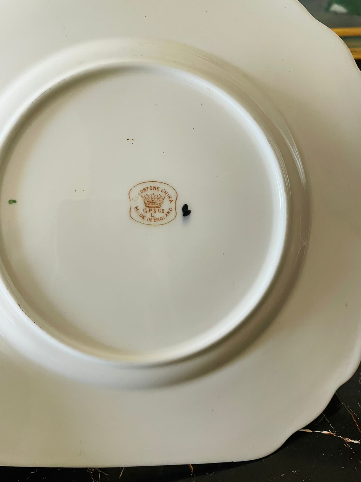 Antique Crown Pottery C.P.L & Co. England Square Serving Plate – Hand-Painted Floral & Geometric Border