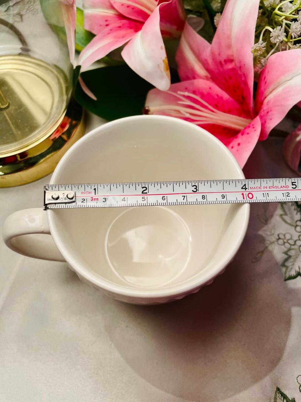 White Textured Ceramic Soup Mug 9 cm