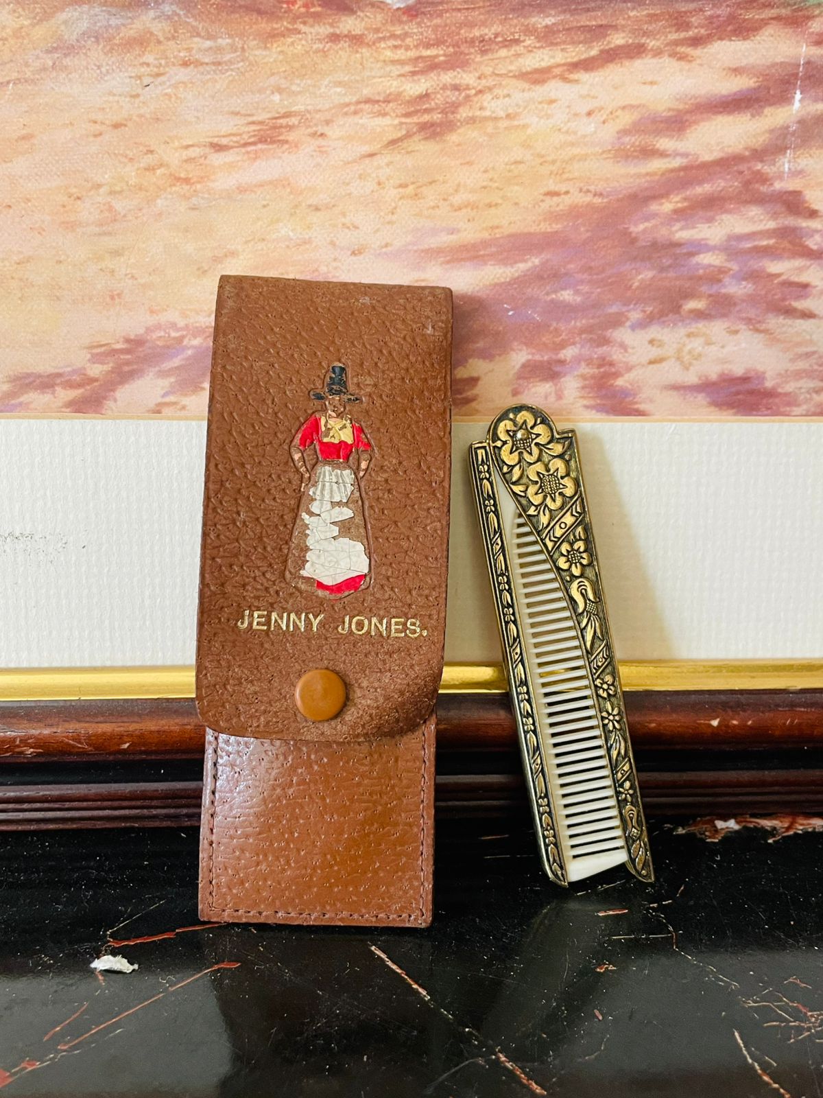 Vintage Jenny Jones Leather Comb Case with Ornate Comb – Wales Souvenir