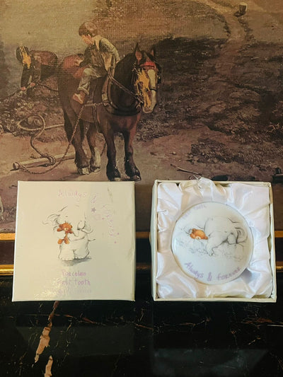 (Gift Piece) Porcelain Baby Tooth Box β βAlways & Foreverβ Keepsake with Teddy Design