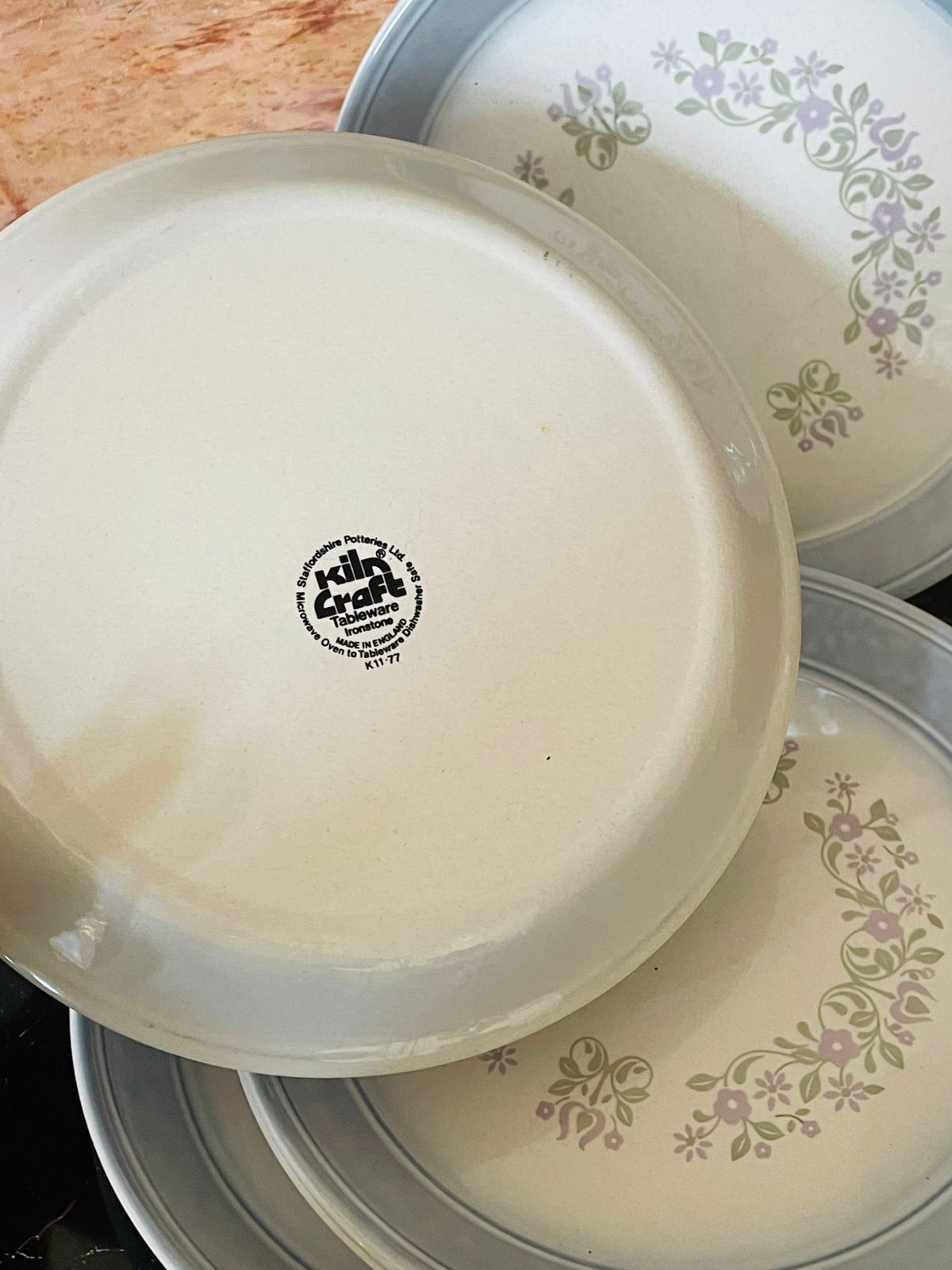 Set of 5 Vintage Kiln Craft Staffordshire Dinner Plates – Floral Wreath Design (England)