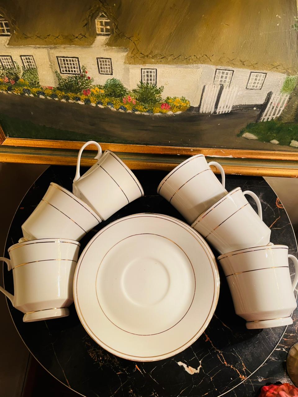Royal Norfolk Cup & Saucer Set of 6 – Fine Porcelain with Gold Rim (Rs 1500/-)