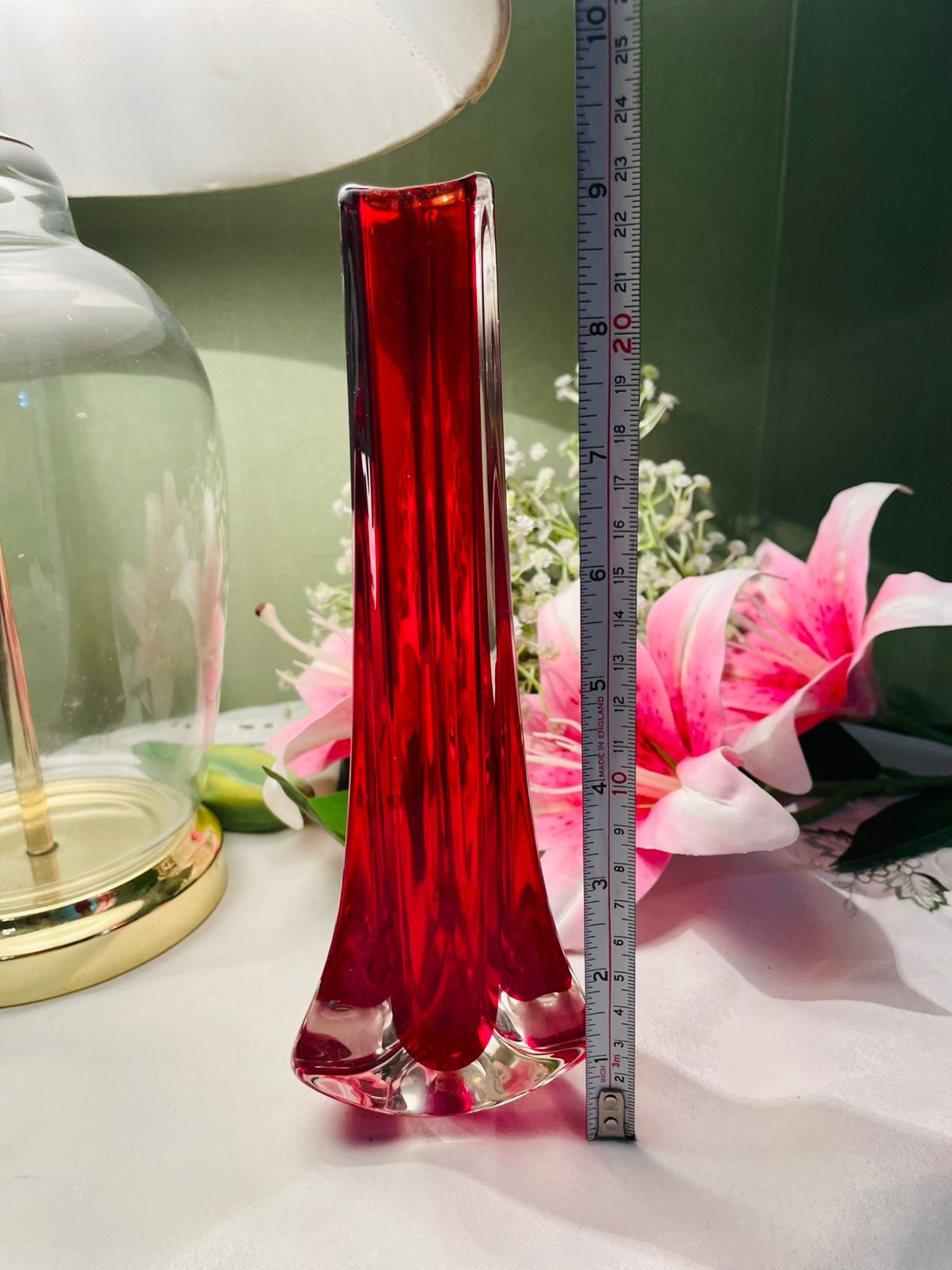 Vintage Ruby Red Crystal Bud Vase 23 cm