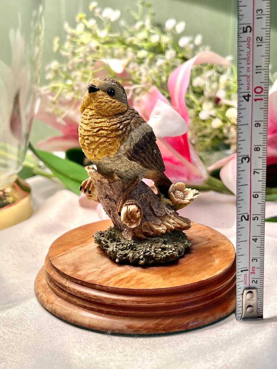 Bird on Branch Figurine with Wooden Base 10cm - 1 Piece