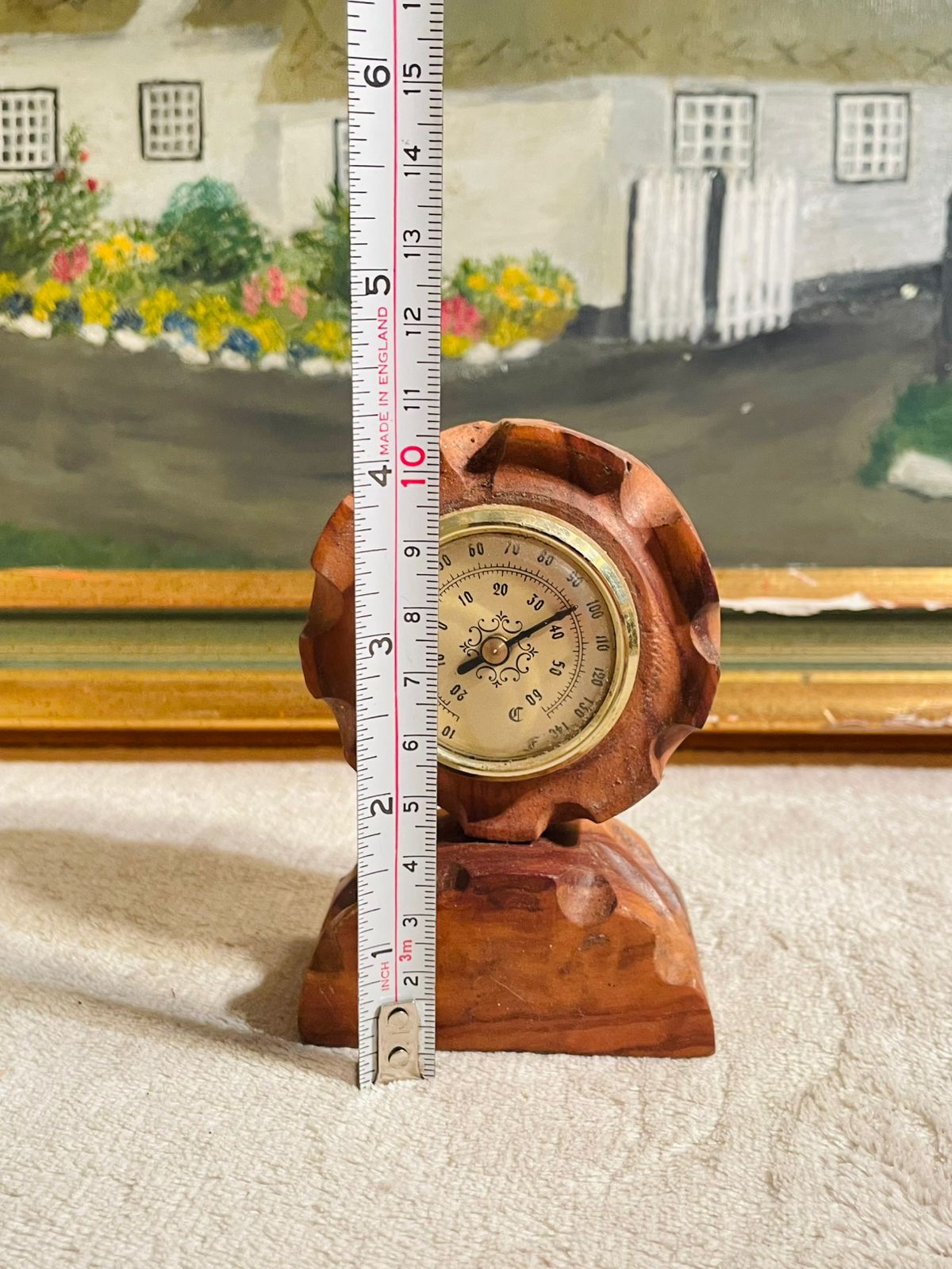 Vintage Desktop Thermometer – Hand Carved Wood from Menorca
