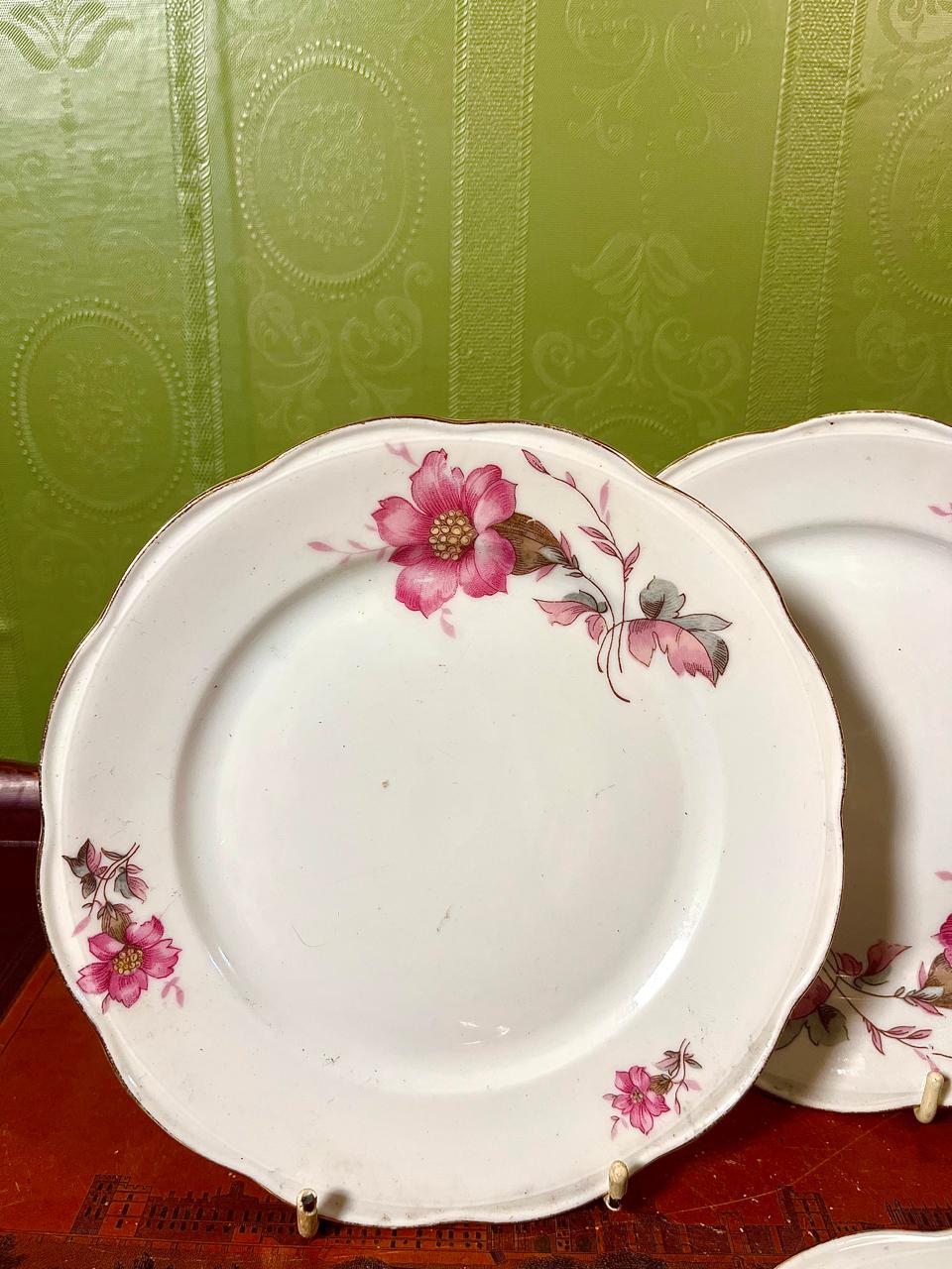 KPM Poland Pink Floral 6.5 Inch Dessert Plates | Vintage Porcelain | Set of 4