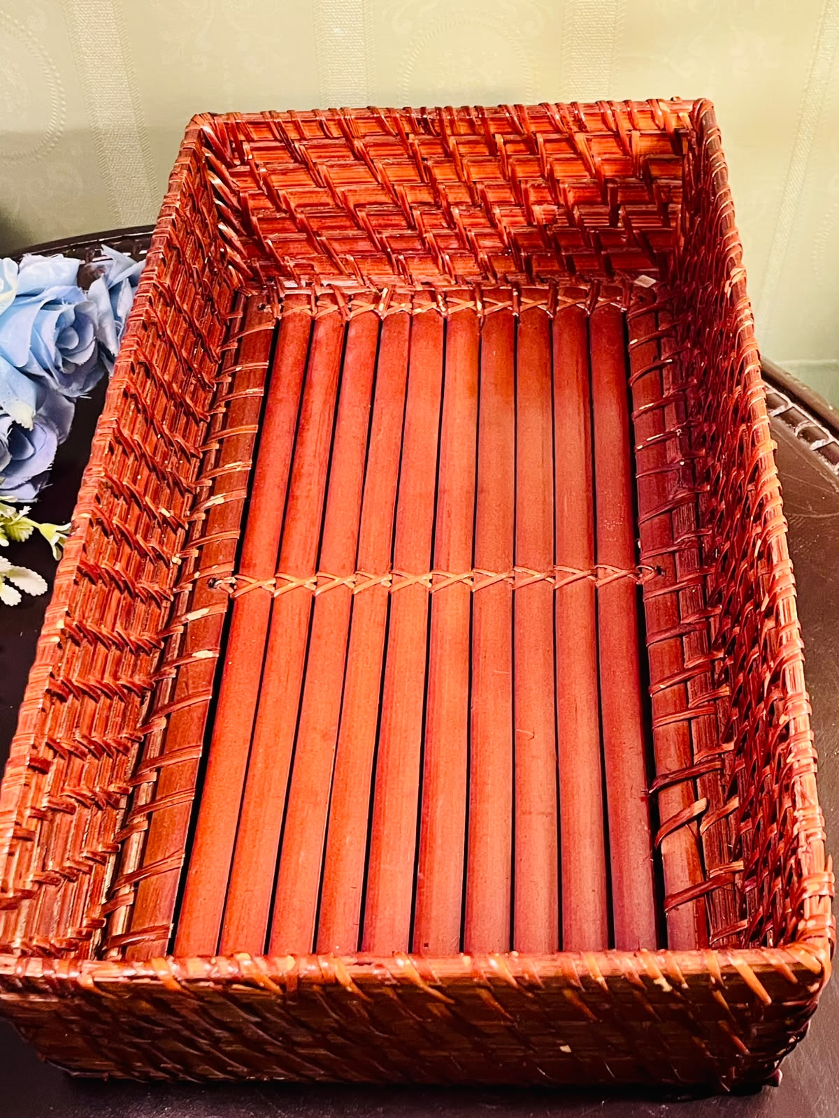 Large Rectangular Bamboo Storage Basket – Woven Organizer Basket