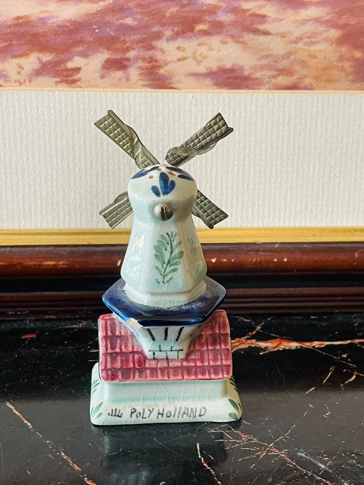 Vintage English Ceramic Windmill Figurine – Hand-Painted Collectible Blue pottery