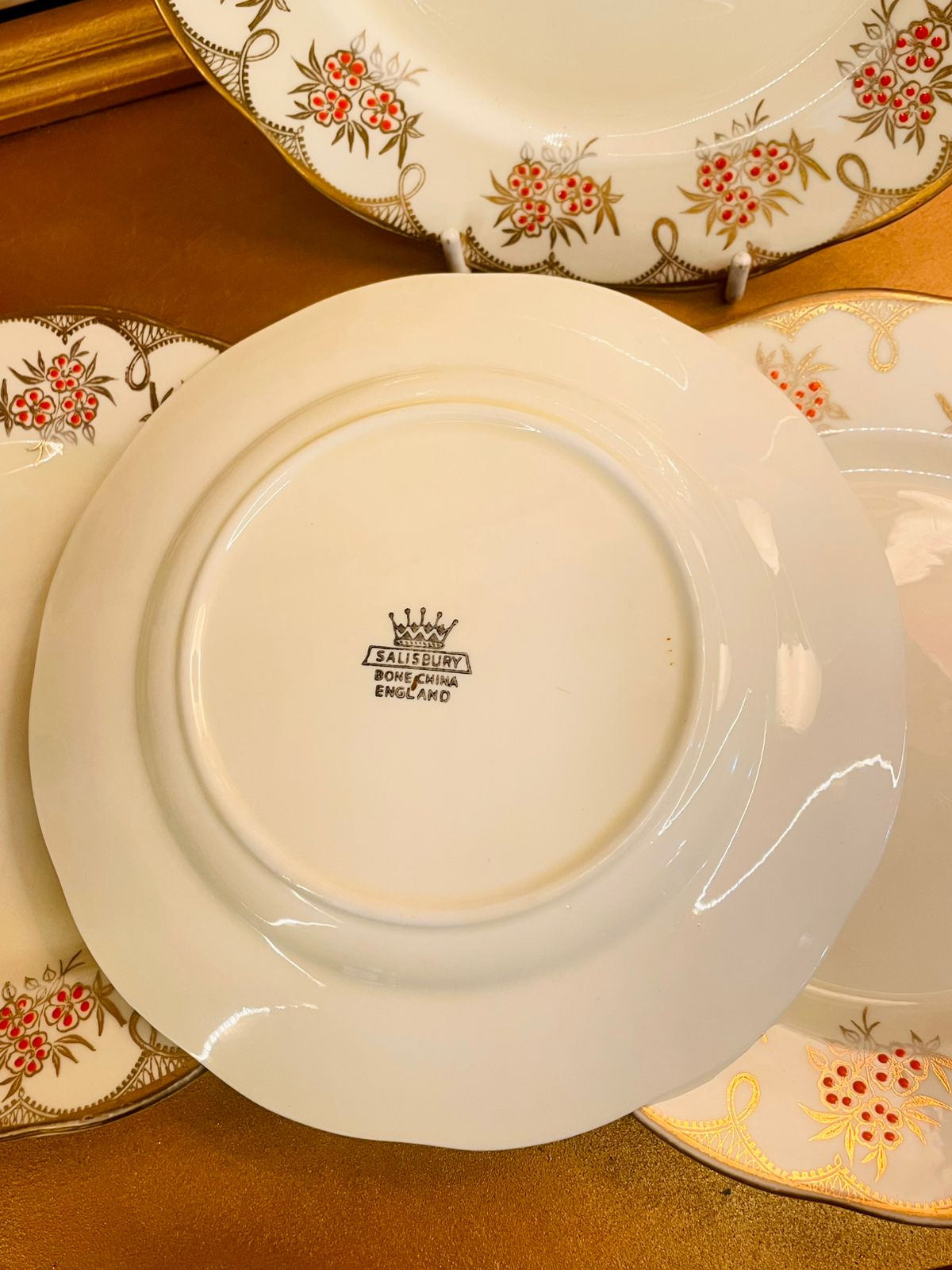 Vintage Floral Plate Set with Gold Rim Set of 4 - Plates