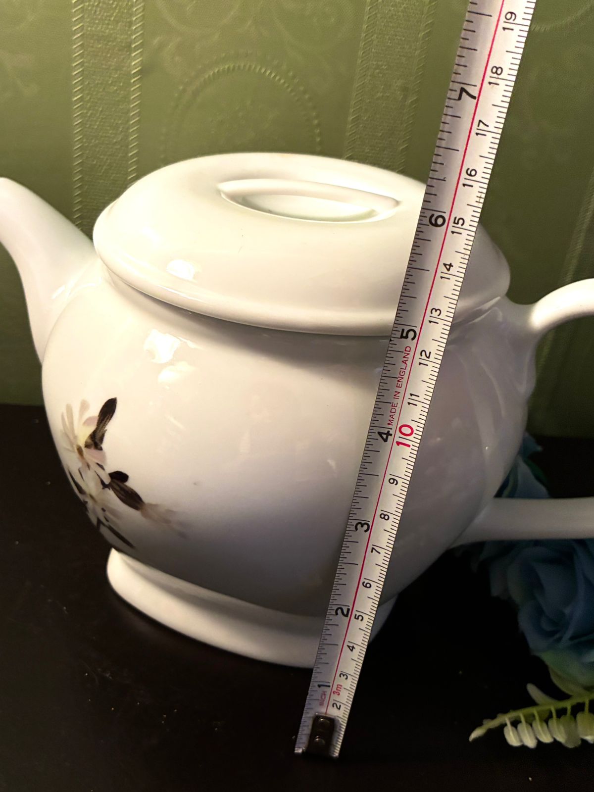 Vintage Floral Teapot Fine China White Tea Pot