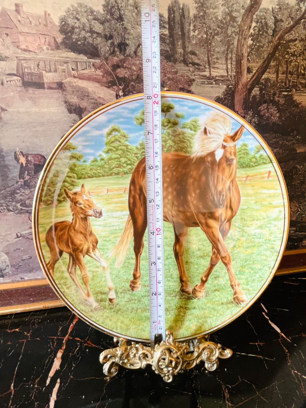 Edwardian Fine Bone China “Mare & Foal” Collectible Plate – Countryside Horse Scene