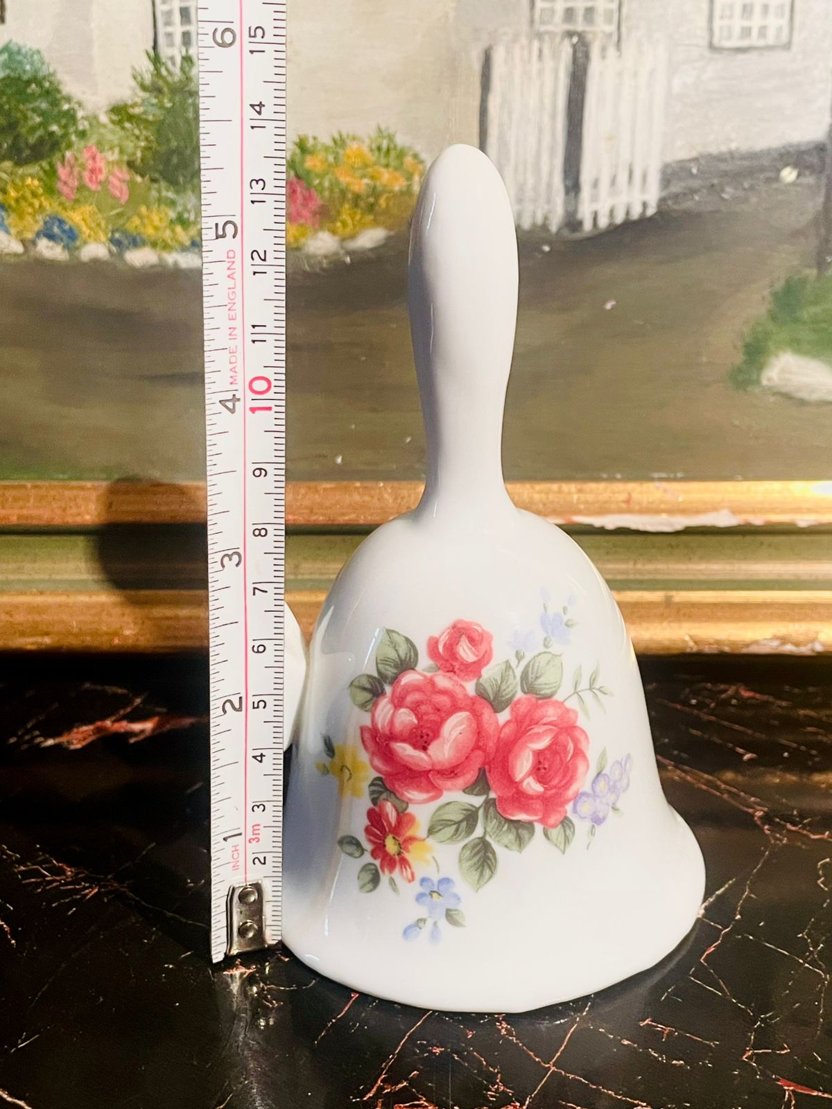 Vintage Porcelain Hand Bell with Butterfly Accent — Floral Garden Collection