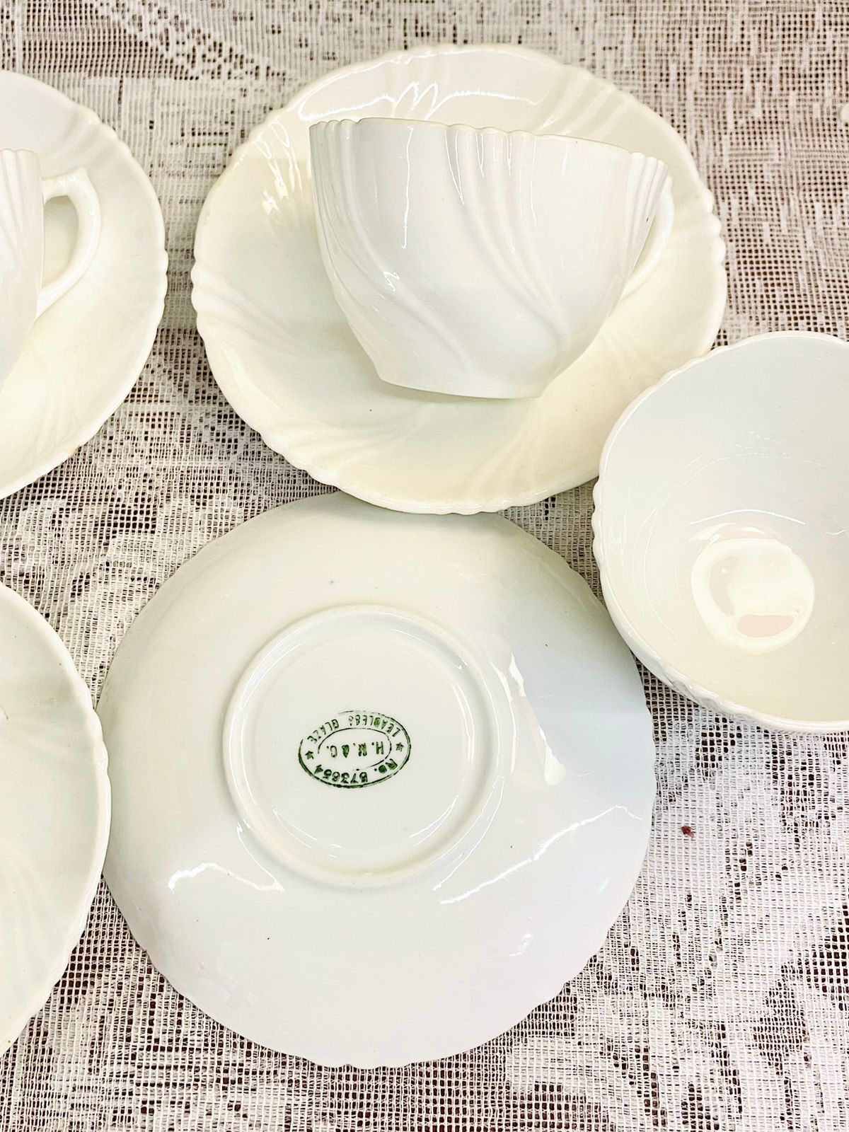 Vintage White Porcelain Teacup & Saucer Set of 4 Cups