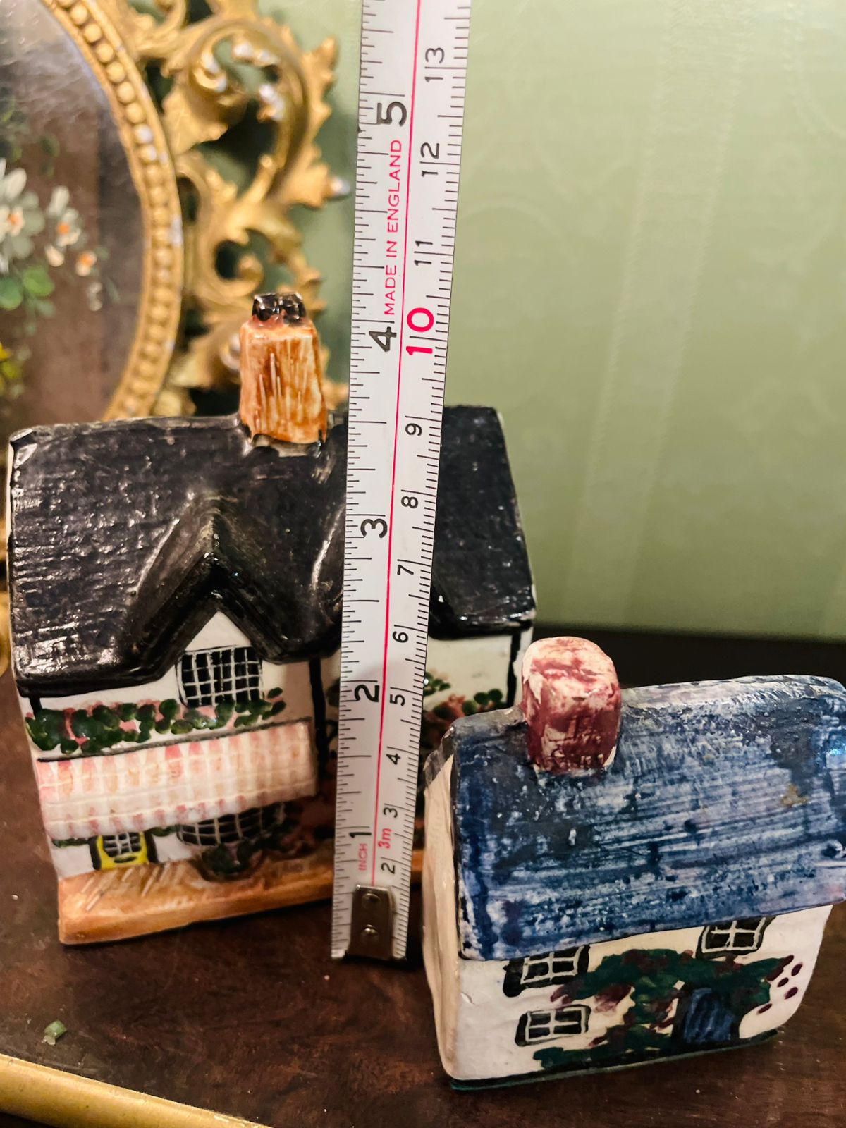 Vintage Miniature Cottage House Figurines Set of 2 Hand Painted Village Collectibles