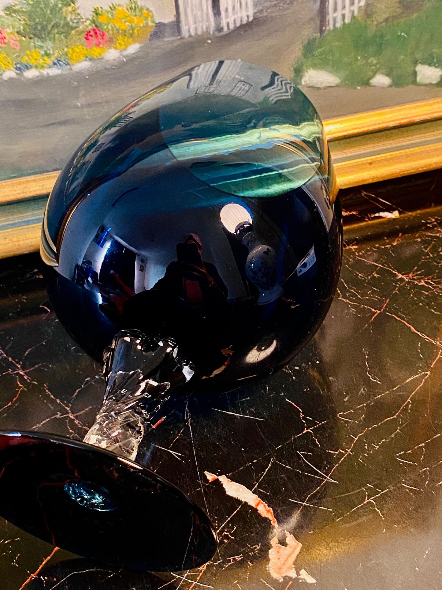 Vintage Deep Blue Glass Brandy Snifter Vase – Twisted Stem Goblet Style – 8 Inches Tall