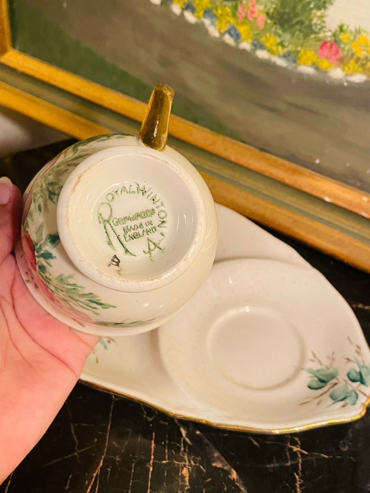 Royal Vale Vintage Footed Tea Cup and Plate – Floral Motif Bone China England