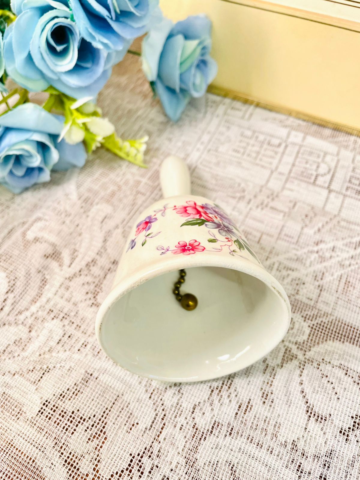Vintage Porcelain Floral Bell – Pink & Purple Bloom