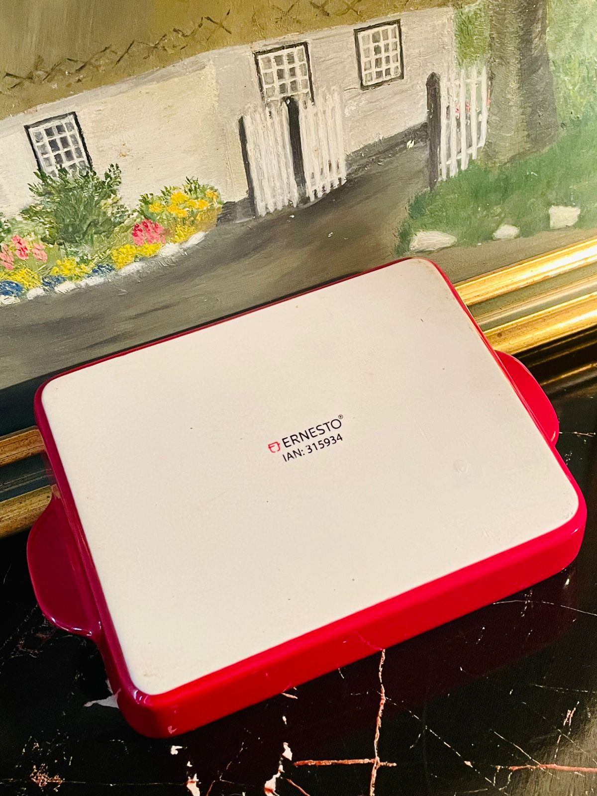 Porcelain Rectangular Baking Dish – Red & White Oven-Safe Ceramic lasagna dish