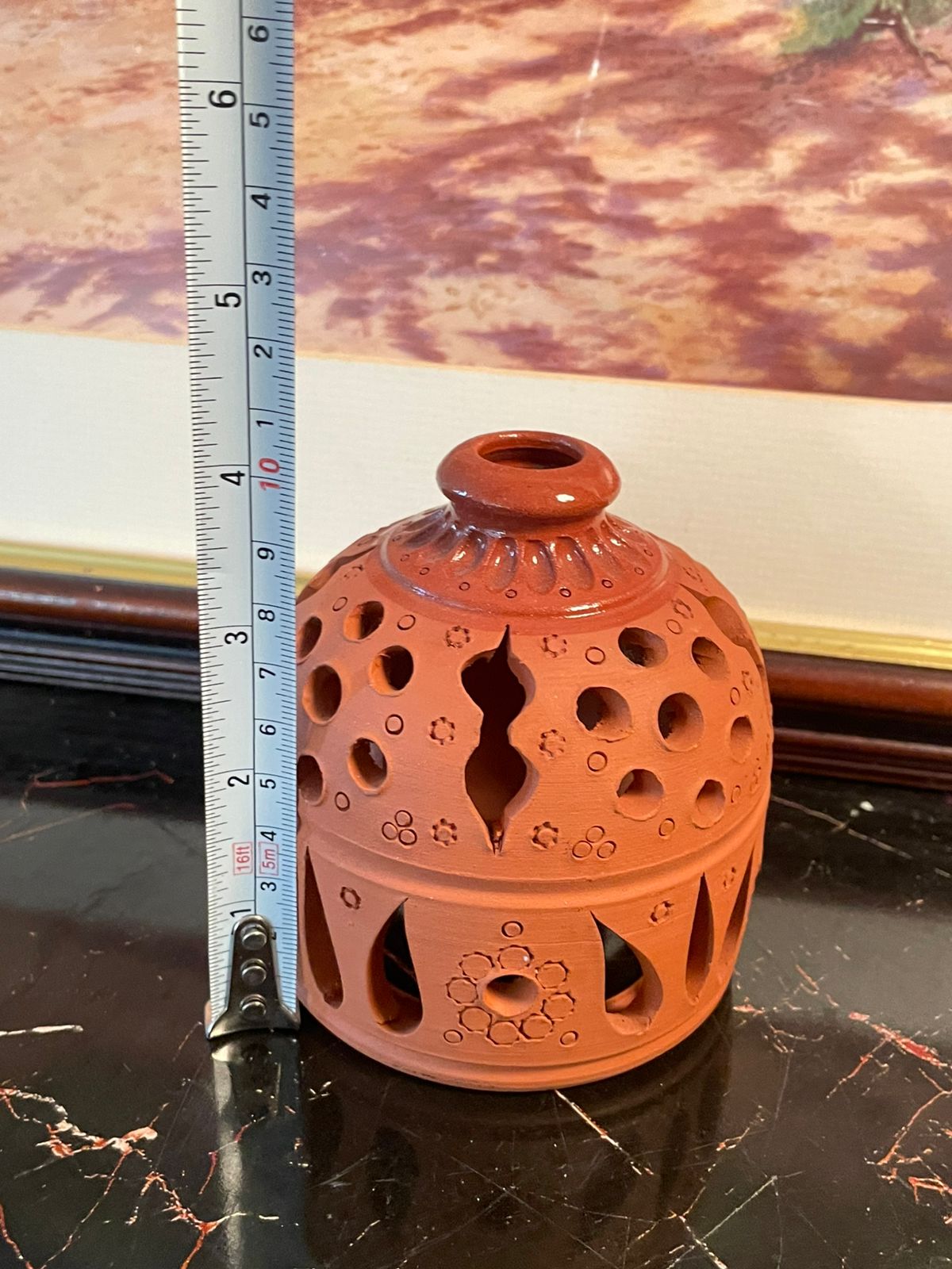 Vintage Terracotta Carved Lantern – Handcrafted Candle Holder