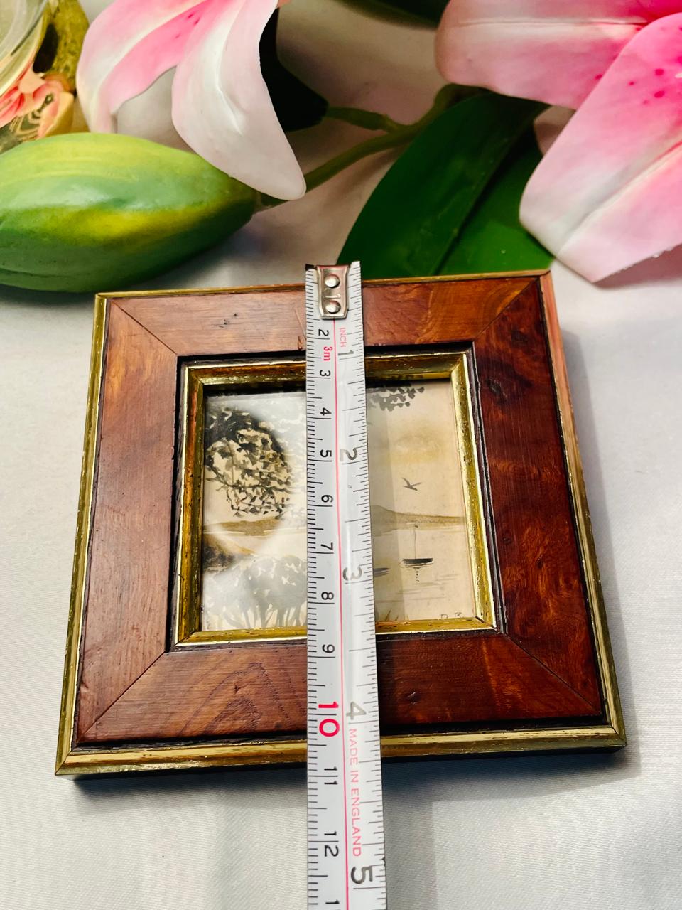 Framed Lakeside Landscape Artwork Brown Gold-Tone Frame 27 cm