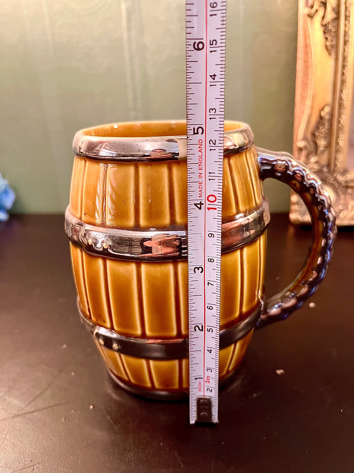 Wooden Barrel Style Ceramic Beer Mug 5 Inch