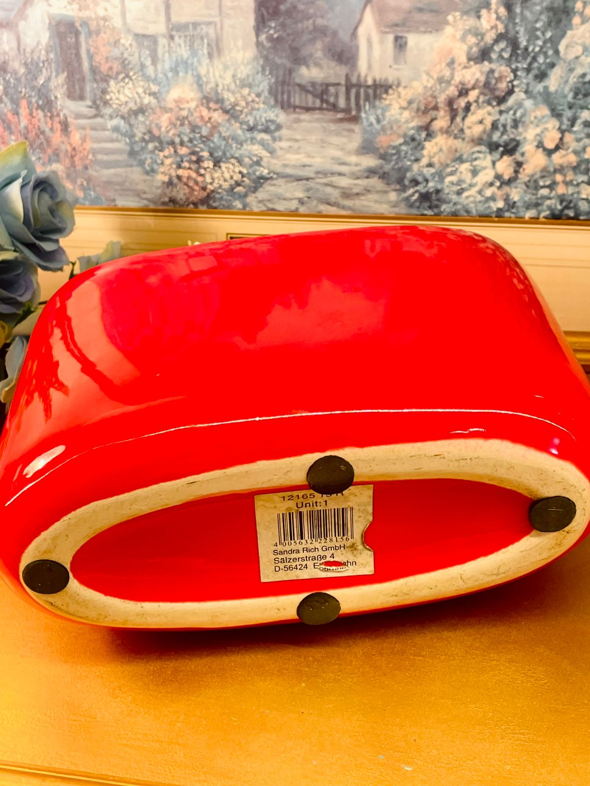 Modern Red Ceramic Planter Oval Glossy Statement Decor