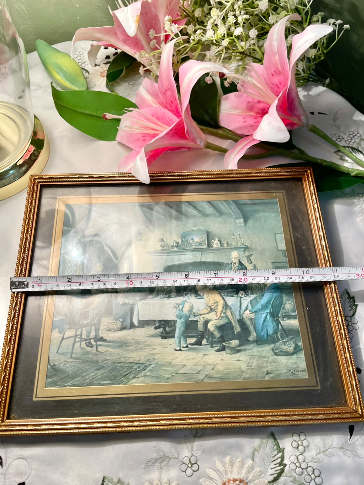 Vintage "The Landlord's Birthday " by British artist Margaret Isabel Dovaston Painting Framed (1884-1954) 11 inches