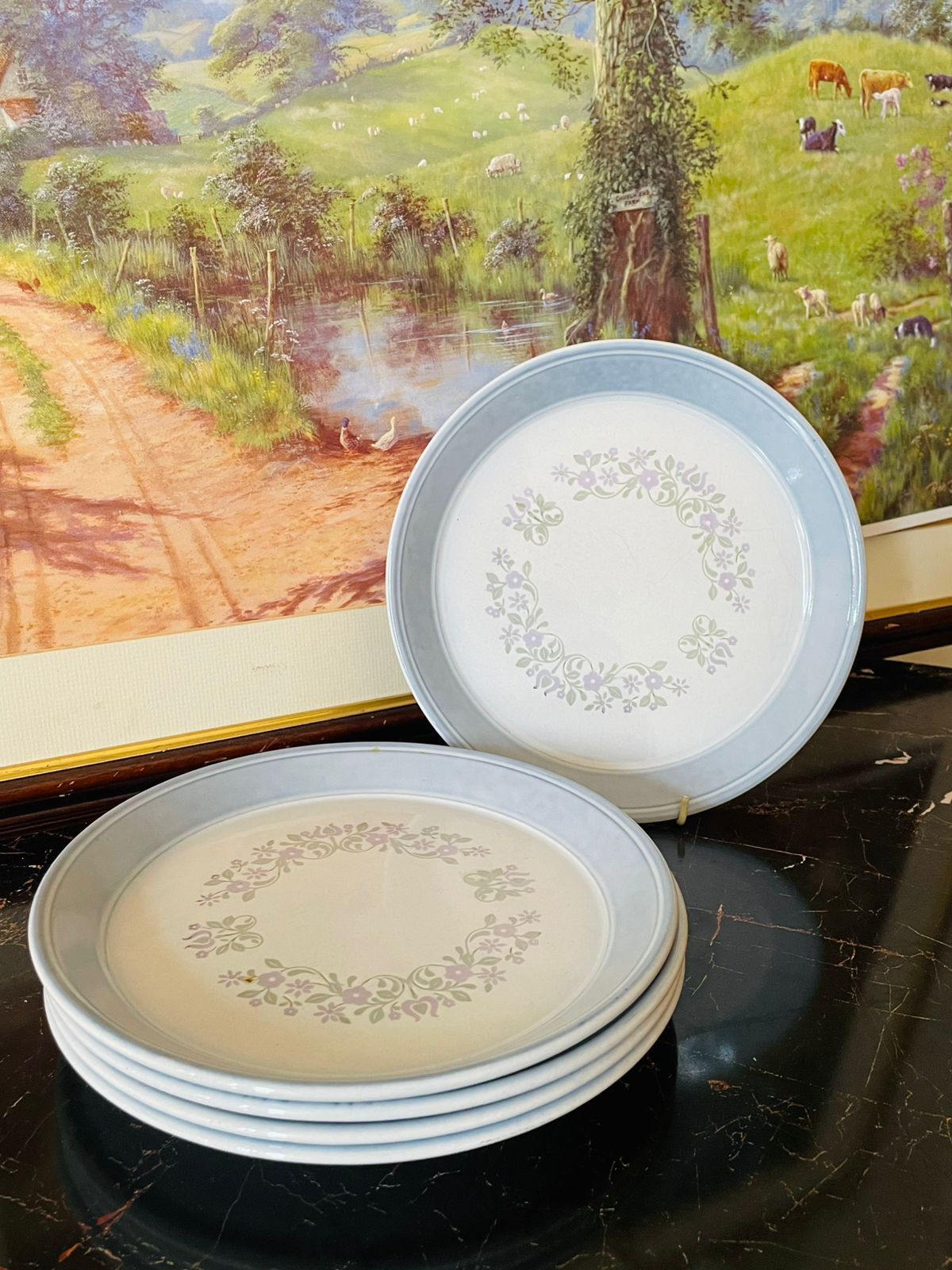 Kiln Craft Staffordshire plates, vintage Kiln Craft crockery, floral wreath dinner plates England, English ceramic plates Pakistan, Staffordshire dinnerware, rare thrift finds Pakistan, heritage European crockery, Kiln Craft vintage collection, collectible English dishes, classic dinner plates England, vintage plates Lahore Karachi, pastel floral dinnerware