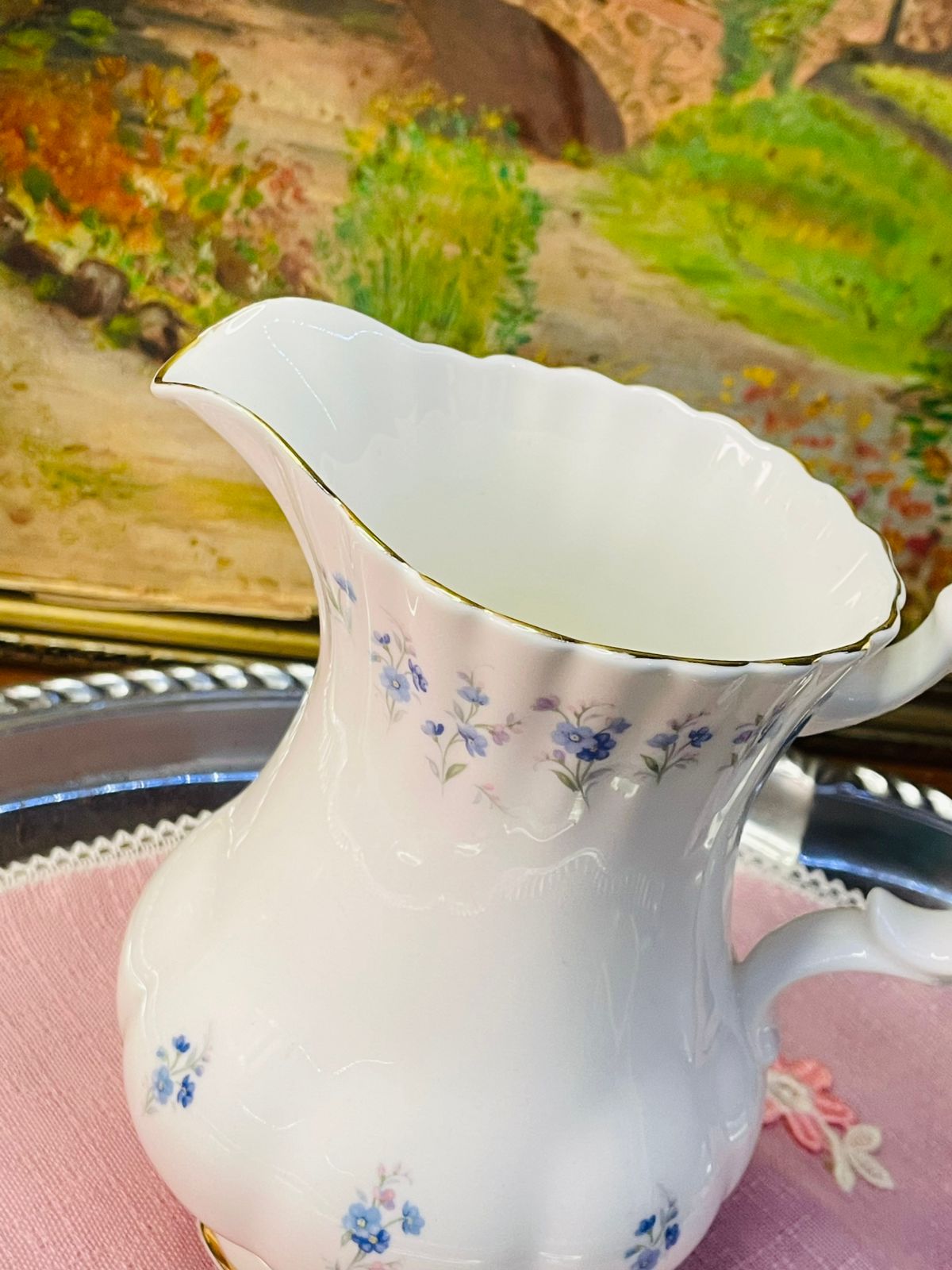 Royal Albert “Memory Lane” Floral Jug / Pitcher – 1 Litre – Vintage England Bone China