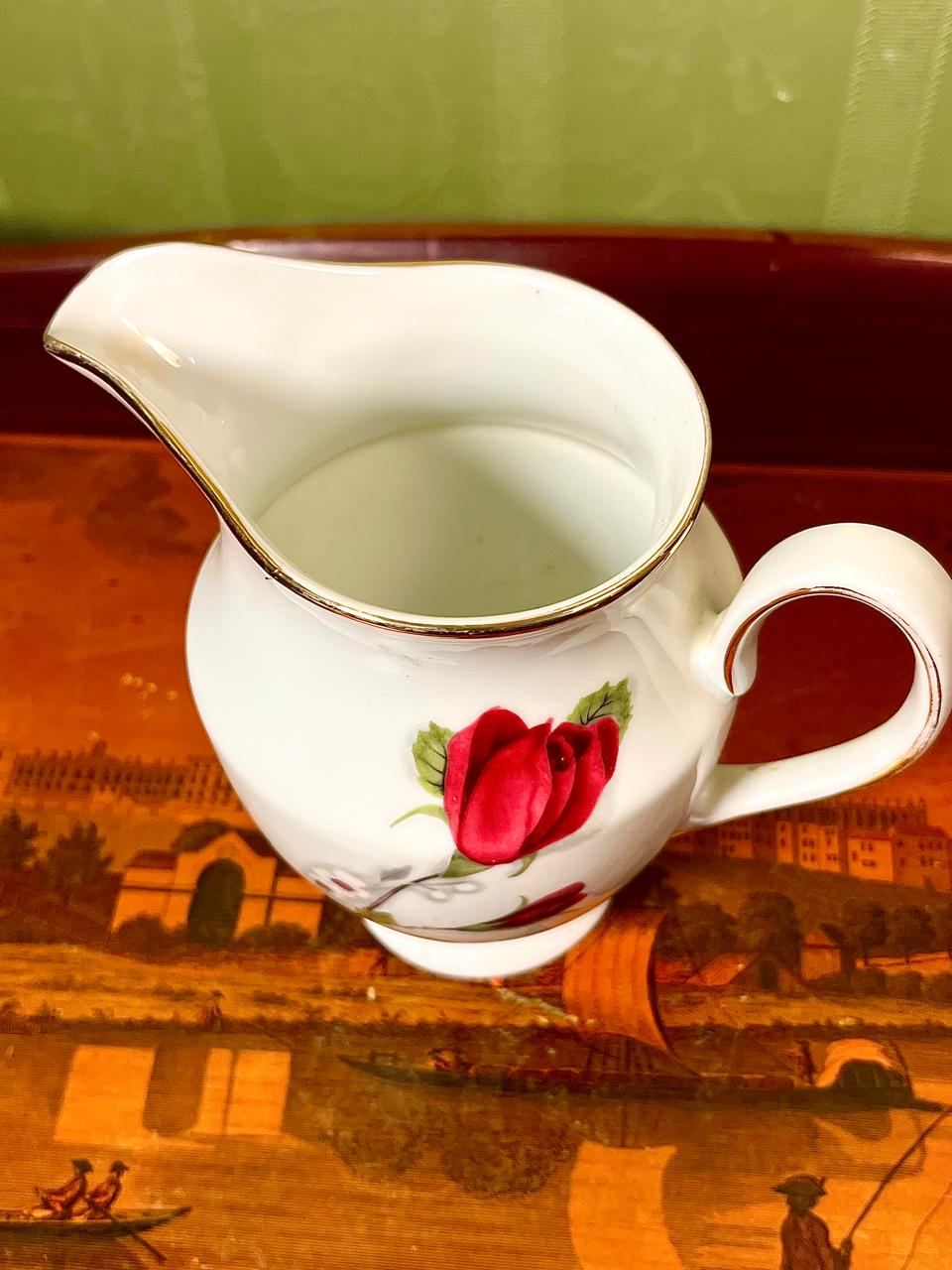 Vintage Rose Floral Porcelain Milk Jug | 5 Inch Creamer Pitcher