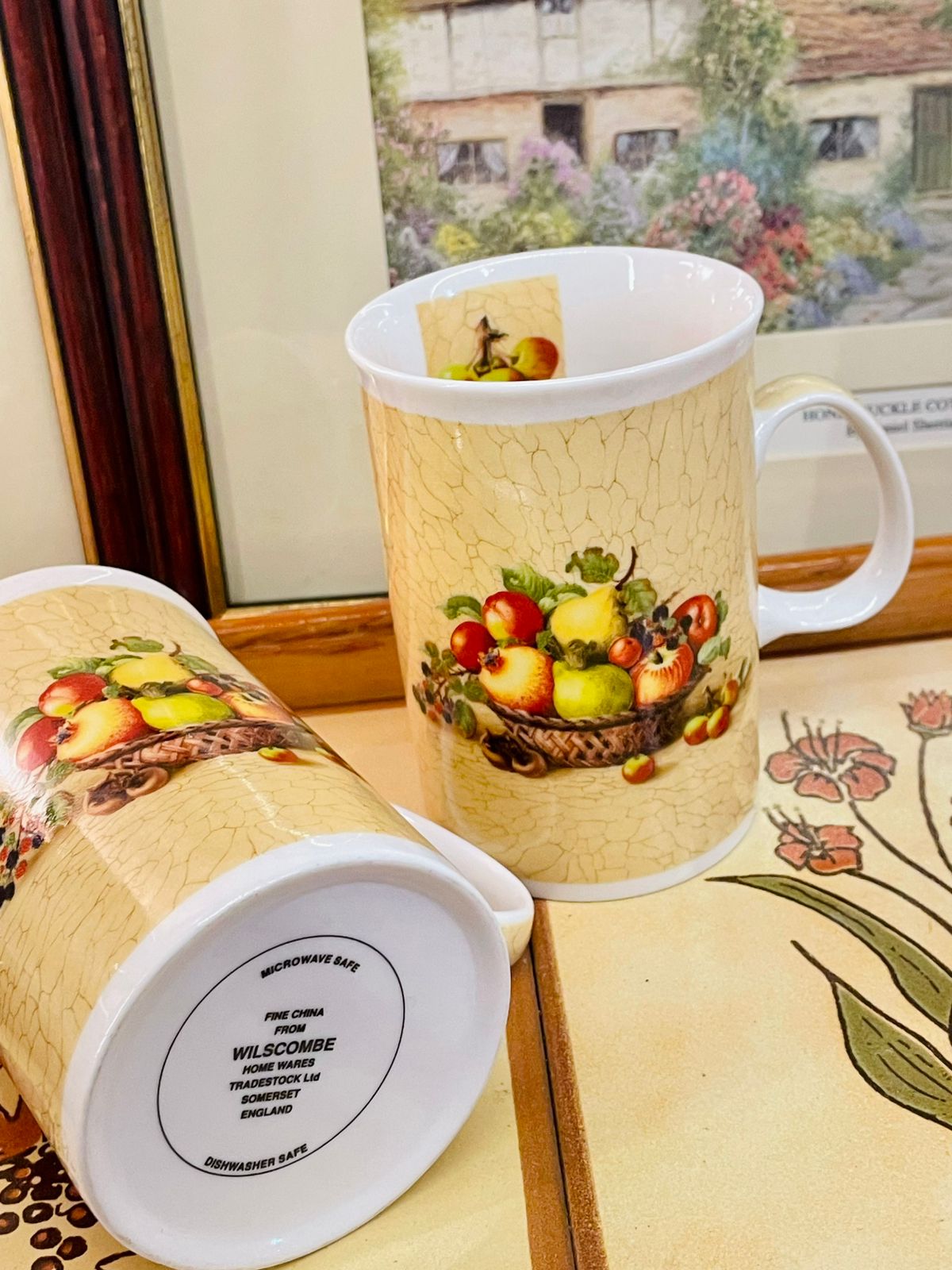 Set of 2 Vintage Wilscombe Fine China Fruit Basket Mugs, England