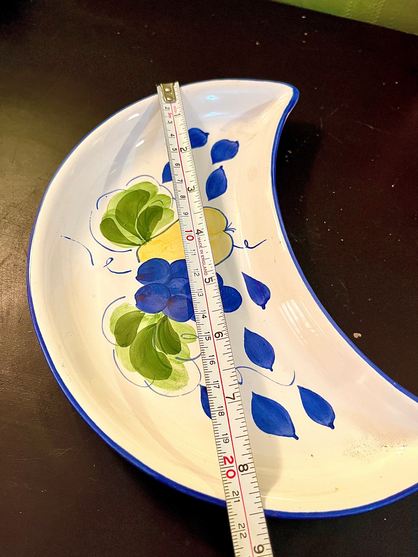 Crescent Moon Ceramic Serving Dish | Blue Fruit Design