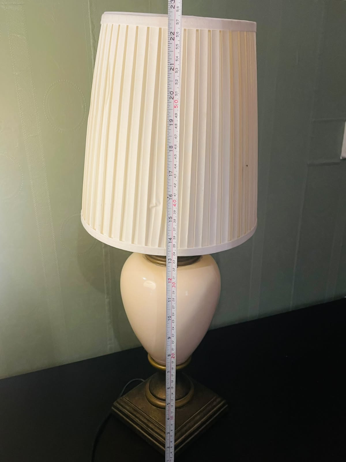 Vintage White Ceramic Table Lamp with Pleated Shade