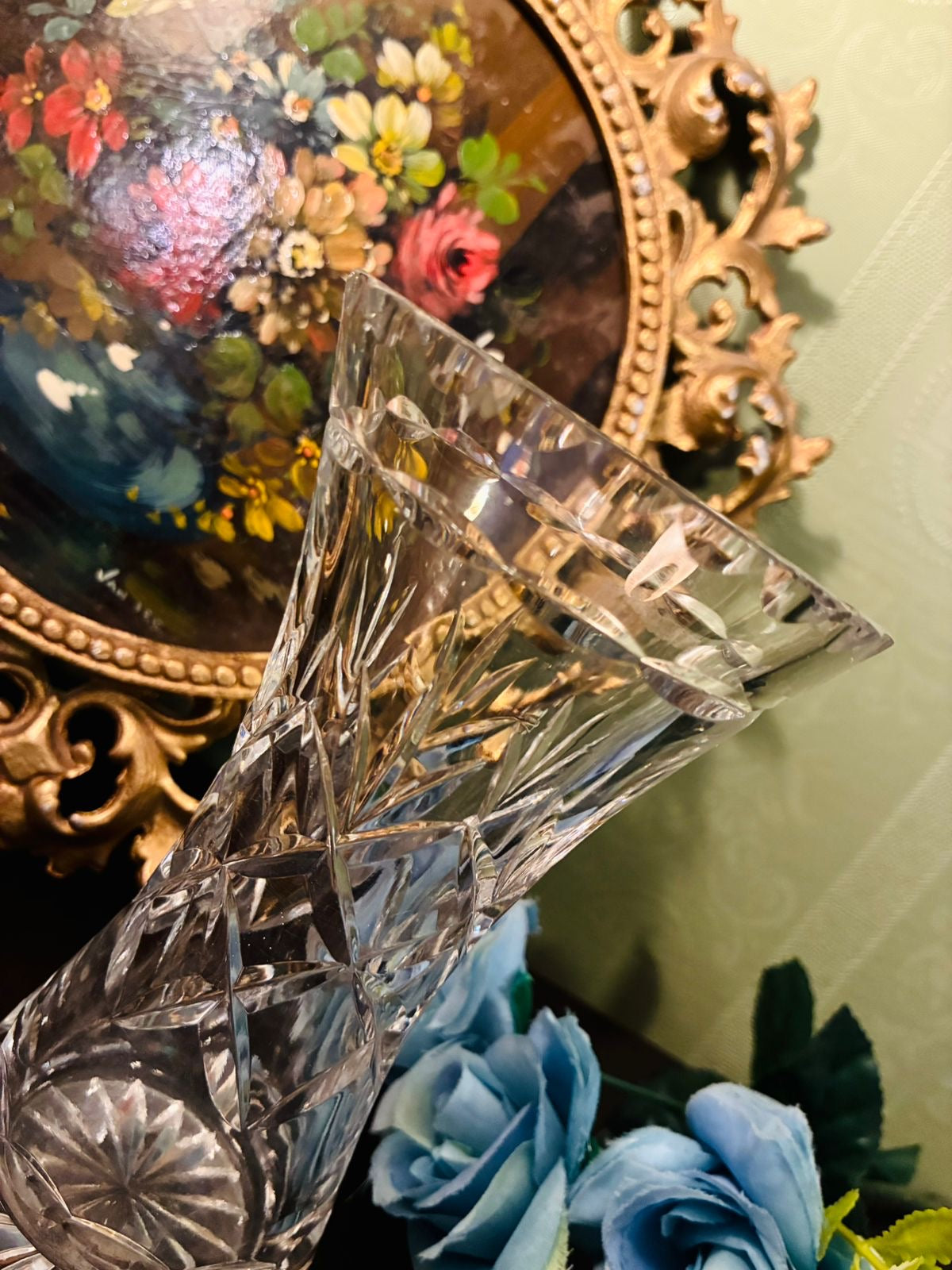 Vintage Clear Cut Crystal Wide Flared Vase