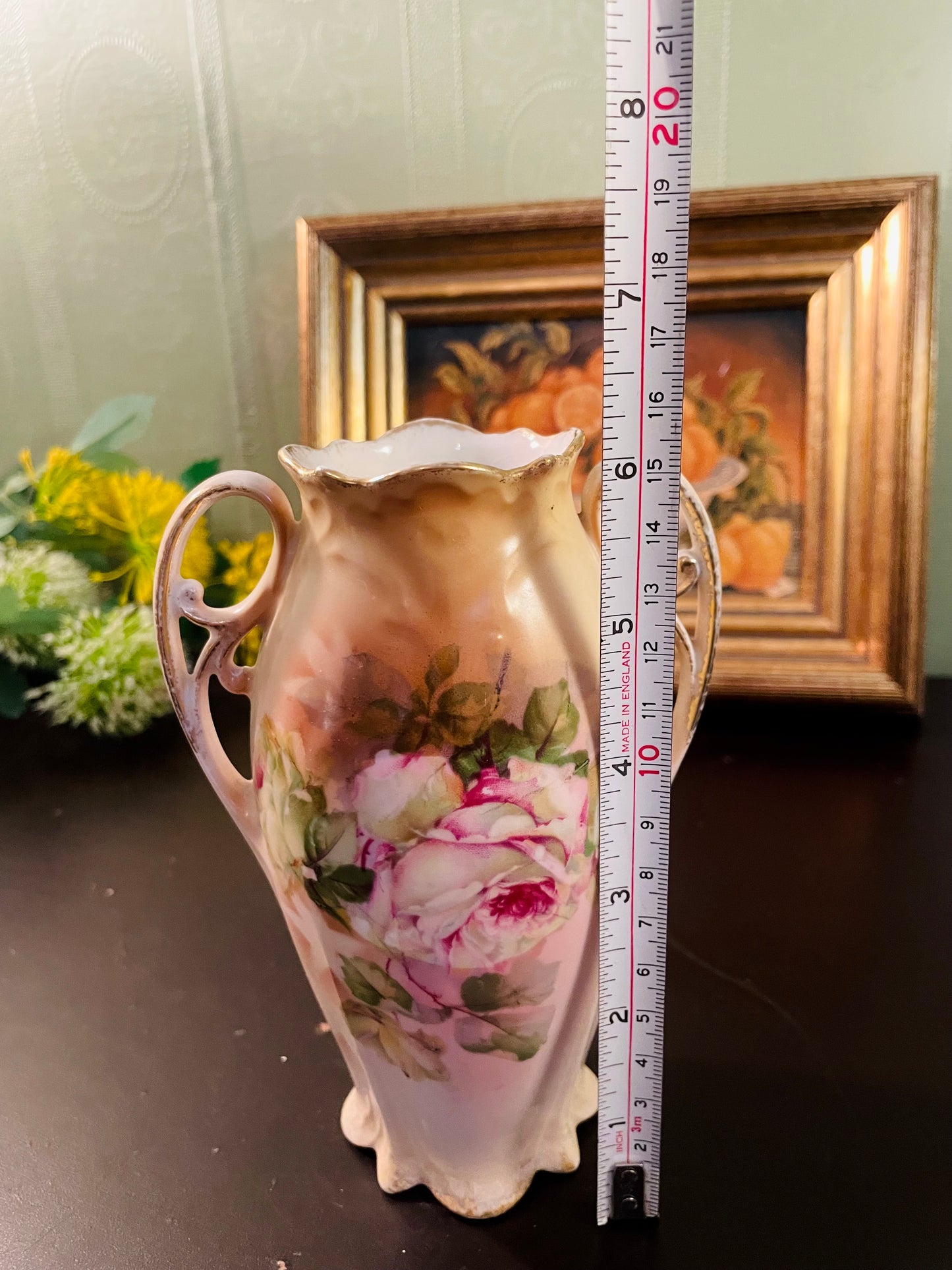 Antique Pink Rose Porcelain Handled Vase – 15 cm
