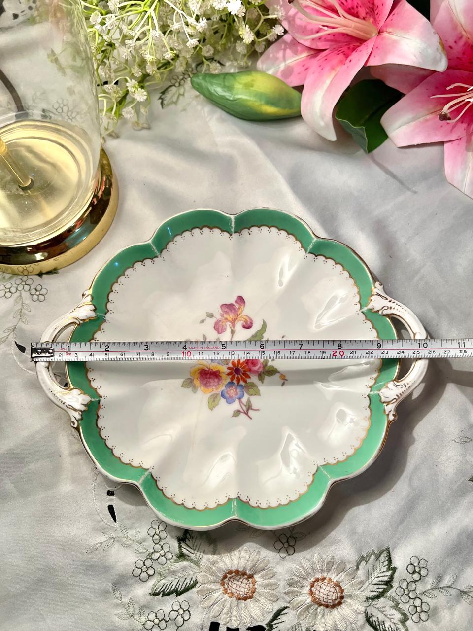Crescent England Floral Handled Serving Dish – 10 Inch