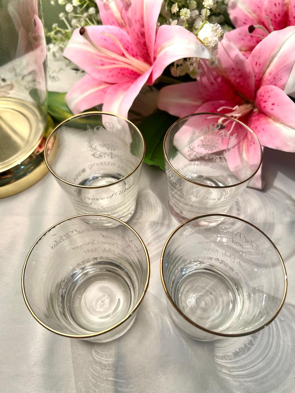 Vintage Royal Wedding Gold-Rimmed Crystal – Prince of Wales Commemorative Set Approx. 9 cm