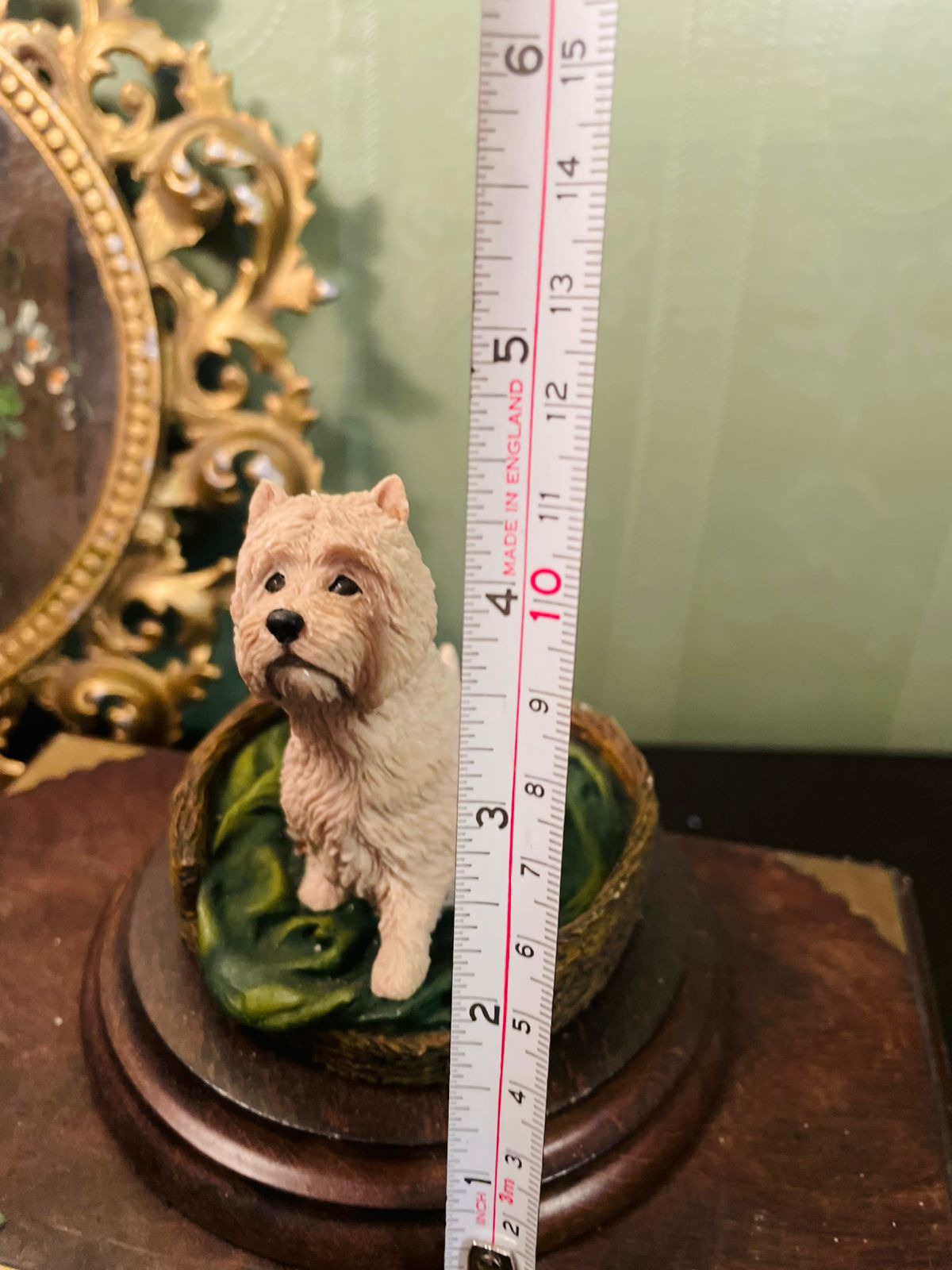 Vintage West Highland Terrier Dog Figurine on Wooden Base